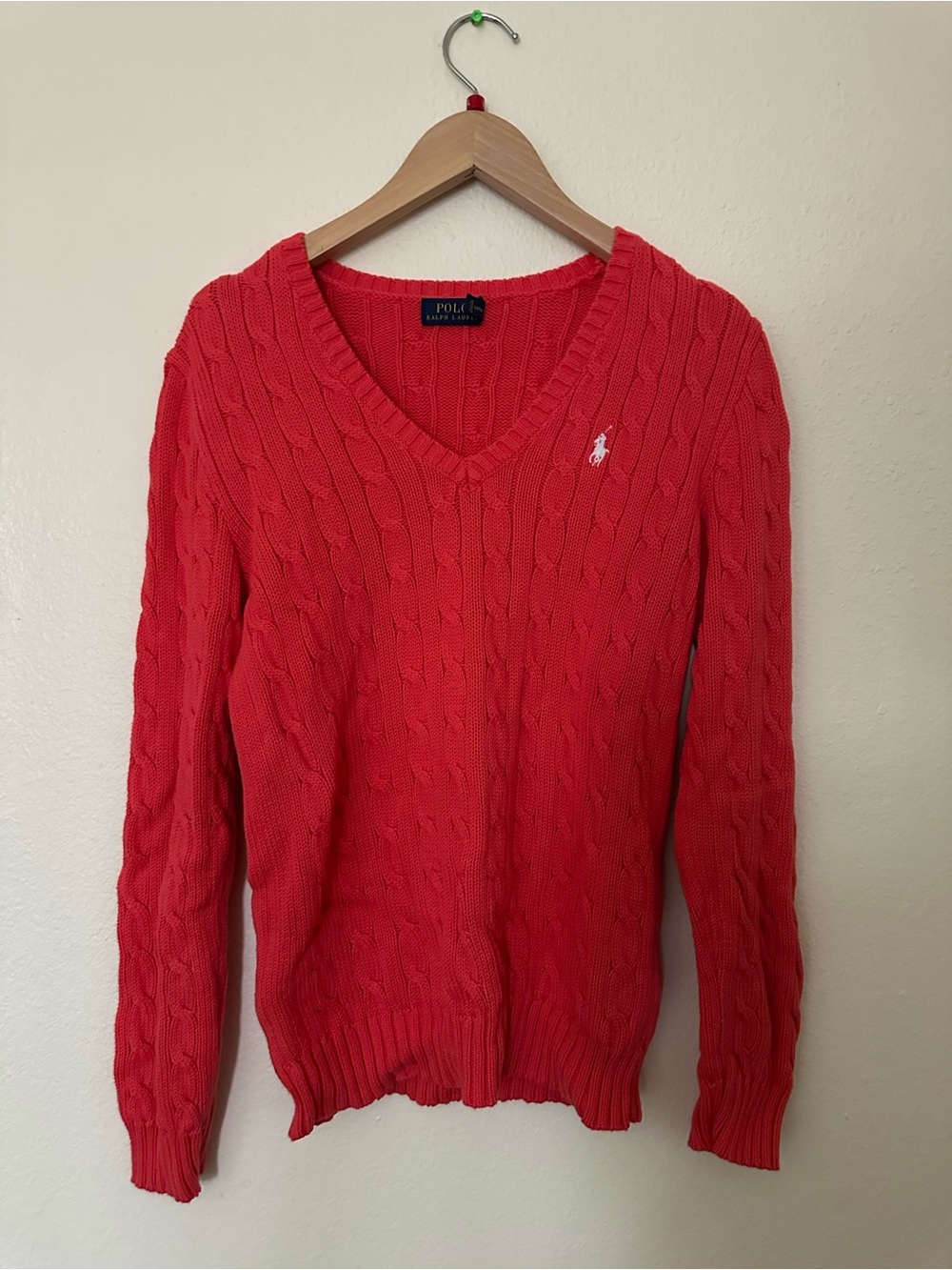 Polo by Ralph Lauren Cable-Knit V-Neck Sweater - Red